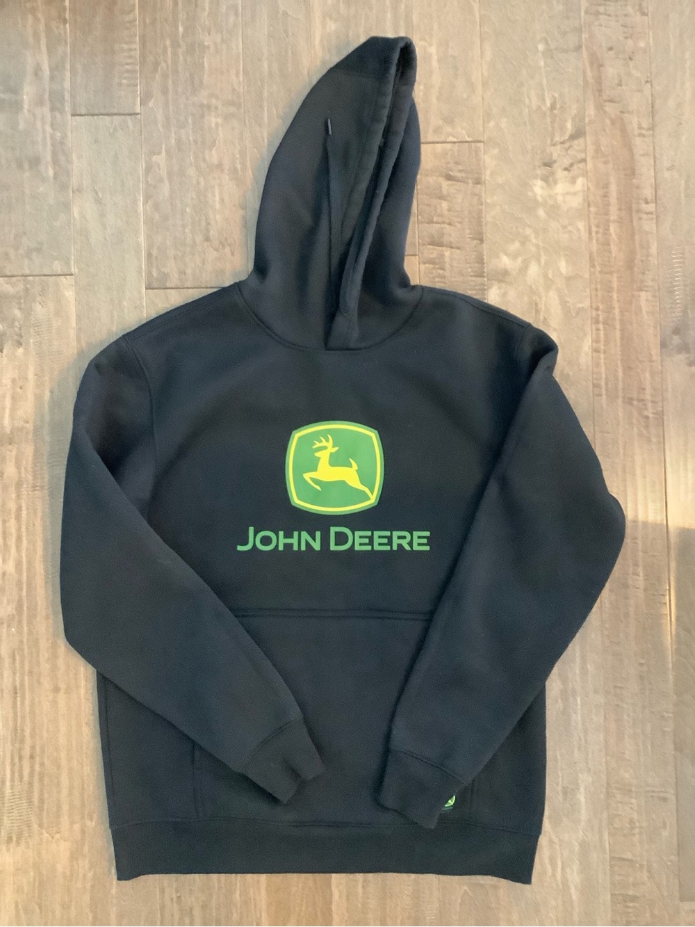 John Deere Black Pullover Hoodie with Green Logo